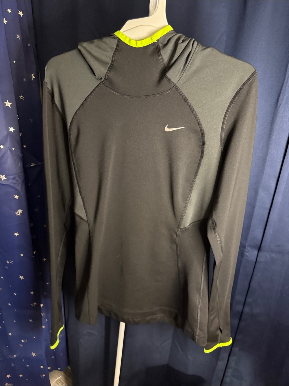 Nike women  Black Hooded Rash Guard with Neon Yellow Accents